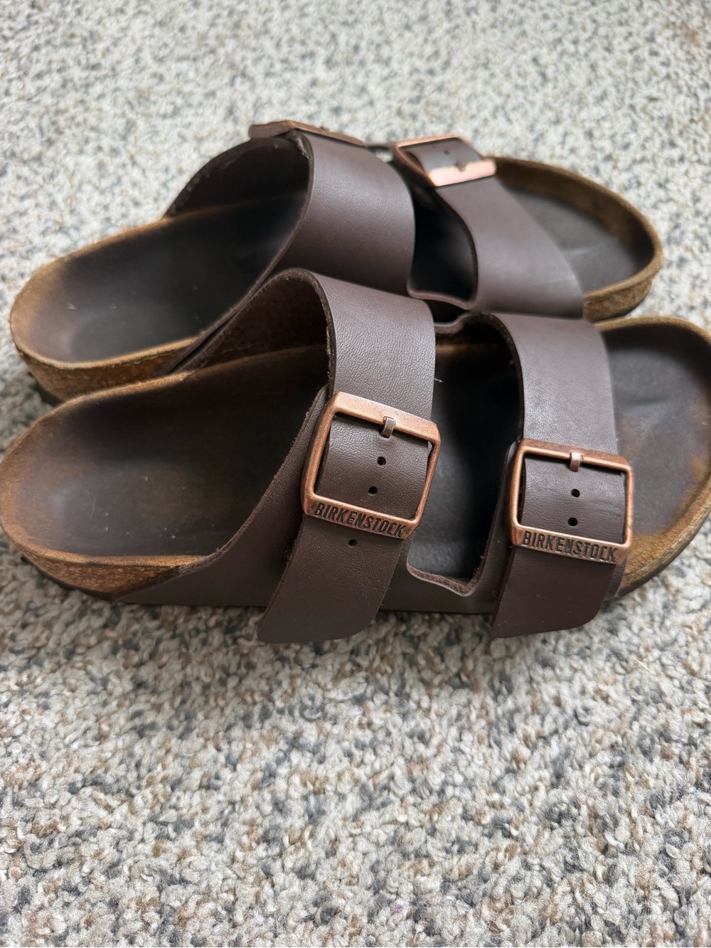 Birkenstock Men's Arizona Two-Buckle Sandals in Dark Brown with Copper Buckles